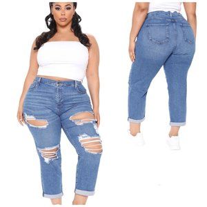 Fashion Nova Because I Said So Destroyed‎ Mom Jeans Blue Denim Size 15 NWT